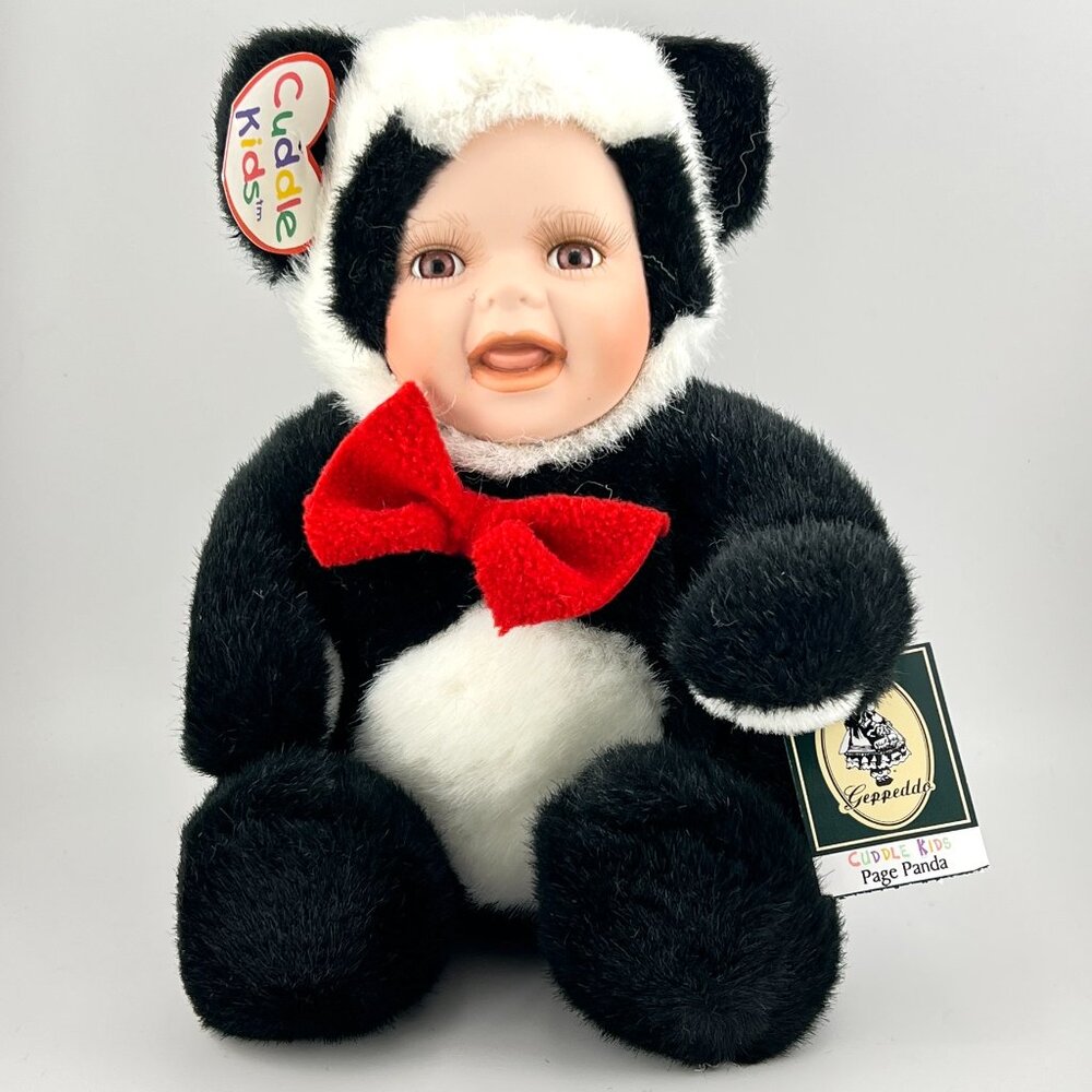 2001 Geppeddo Cuddle Kids Page Panda Doll Porcelain Face with Tags and Box